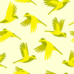 Flying birds on a yellow background seamless pattern. The topic is nature conservation. Ideal for women's and men's clothing, swimwear, children's clothing, home decor. Vector illustration