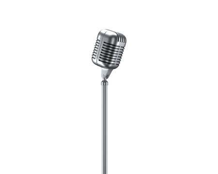 3d Render Retro Microphone on transparent alpha channel background.