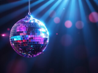 Obraz premium Beautiful mirror disco ball with colorful lights.