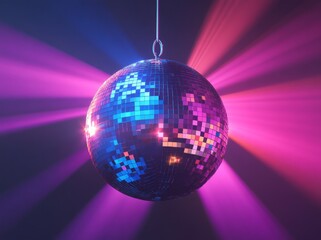 Beautiful mirror disco ball with colorful lights.