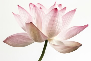 Naklejka premium serene lotus flower with delicate pink petals unfurling against a pristine white background