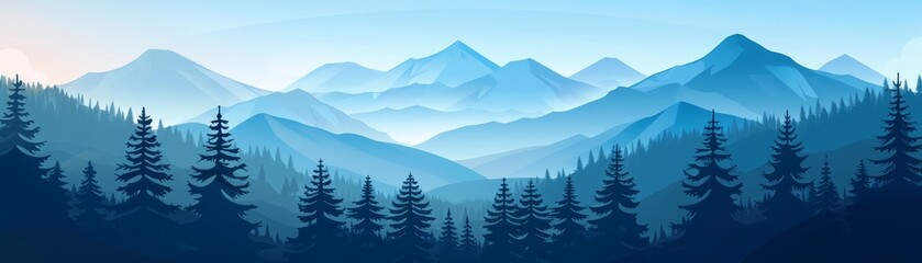 Fototapeta premium Mountain Range with Dense Pine Forest