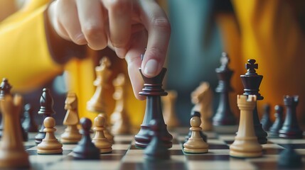 female hand playing chess during tournament at chessboard