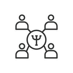 Group therapy, in line design. Counseling, mental health, peer support, emotional support, therapy sessions, group sessions on white background vector. Group therapy editable stroke icon.