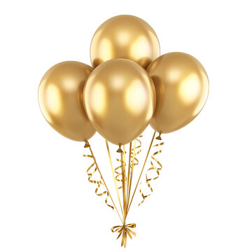 Fototapeta Gold balloons bunch. gold balloon on the transparent background for party and celebration, birthday, PNG 
