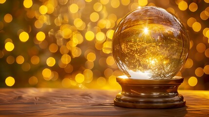 fortune telling crystal ball on golden background