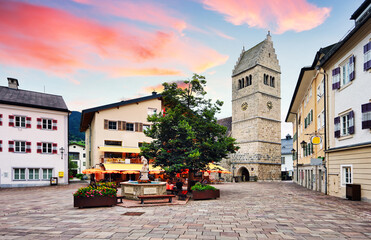 Zell am See square with church, Austria