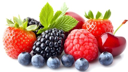 Professional Studio Photography of Mixed Berries on White Background