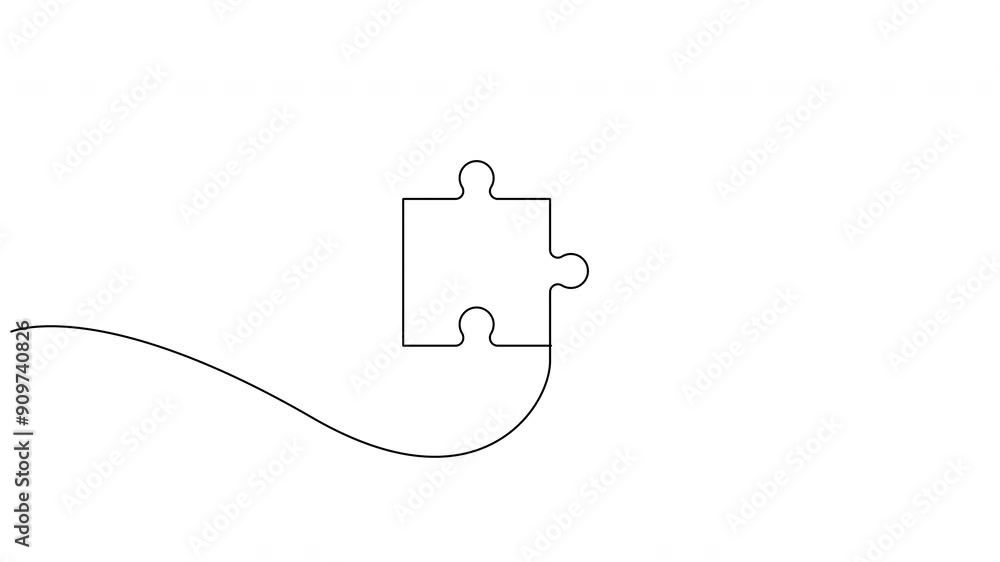 Aufkleber self drawing animation of puzzle piece drawn with one continuous line. jigsaw puzzle element.