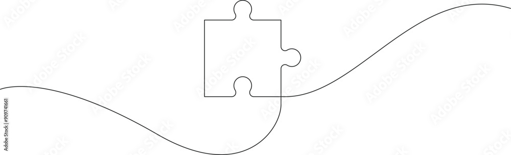 Poster puzzle piece one continuous line drawing. jigsaw puzzle element. vector illustration, editable strok