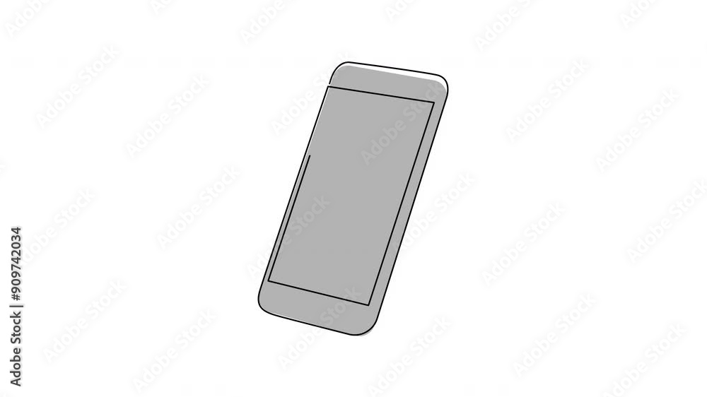 Poster self drawing animation of smartphone drawn by one continuous line. animated single line cell phone.