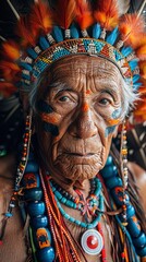 Fototapeta premium photo, portrait of a native Indonesian tribe, front view, intricate detail, taken with IMAX Laser with generative ai