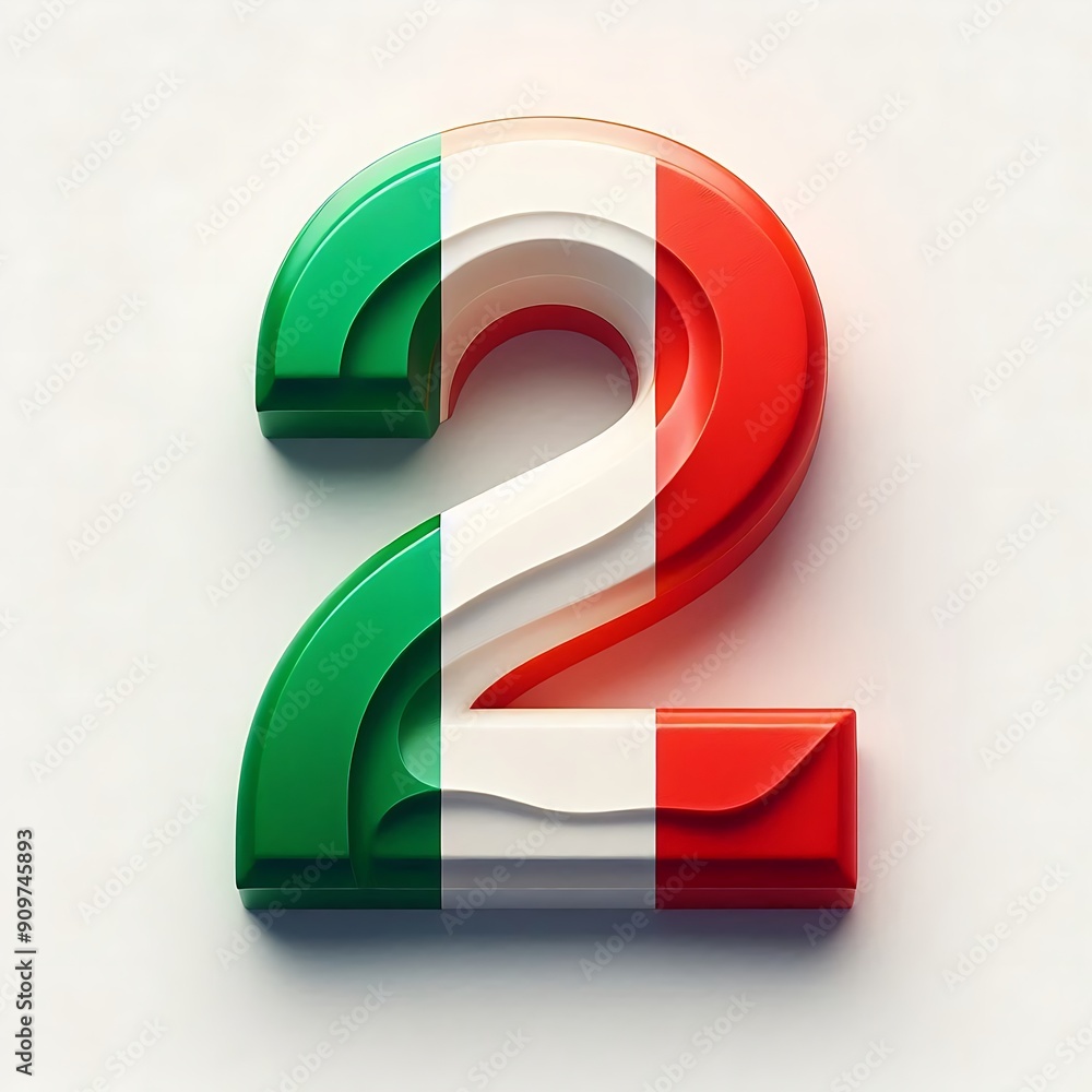 Poster the number 2 is in a red, white, and green color scheme. it is a stylized representation of the numb