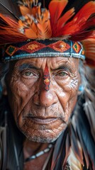 Obraz premium photo, portrait of a native Indonesian tribe, front view, intricate detail, taken with IMAX Laser with generative ai
