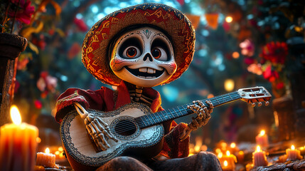 Obraz premium dia de los muertos day of the dead carnival party background, Cinco de Mayo skeleton, skull, catrina spoky and scary backdrop