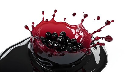 Captivating 3D of a Vibrant Elderberry Juice Splash Against a Clean White Background Showcasing the Dark Potent and Premium of this Antioxidant Rich Superfood Beverage