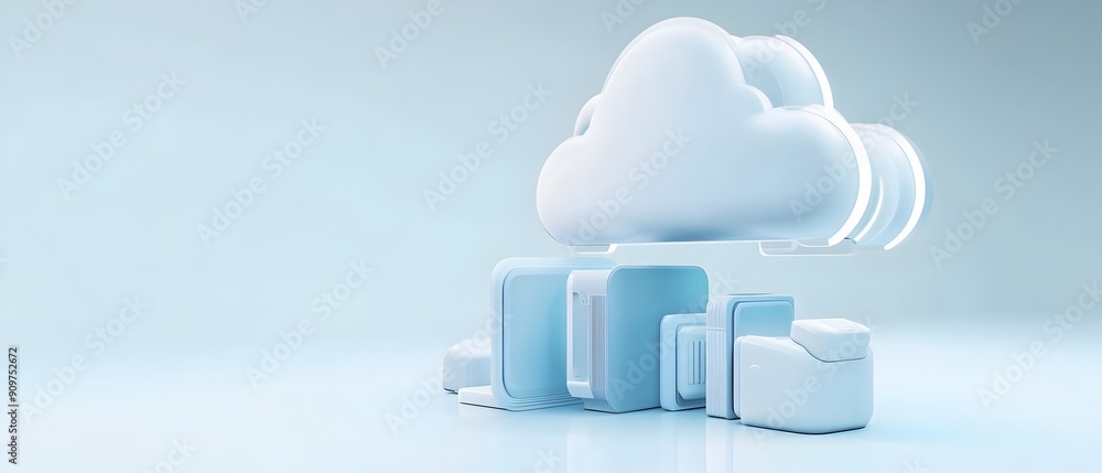 Poster reliable and secure cloud backup system 3d rendering isolated on white background digital data stora