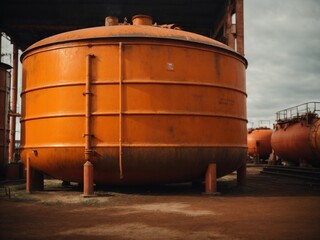 Naklejka premium Orange old chemical oil tank steel industrial tank