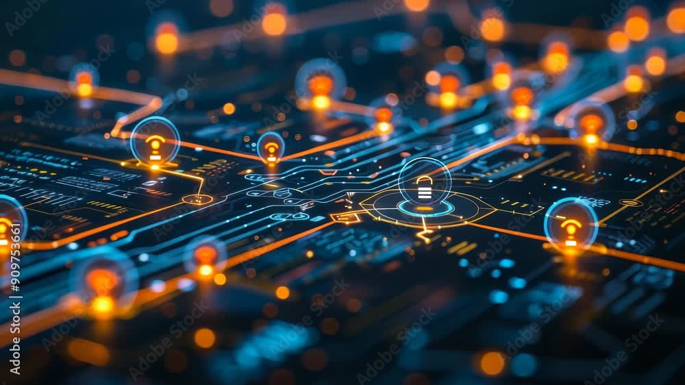 Poster digital transformation roadmap: integrating technology into business models at night with futuristic
