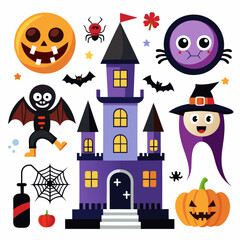 Happy Halloween Vector Design Element Set Isolated On A White Background.