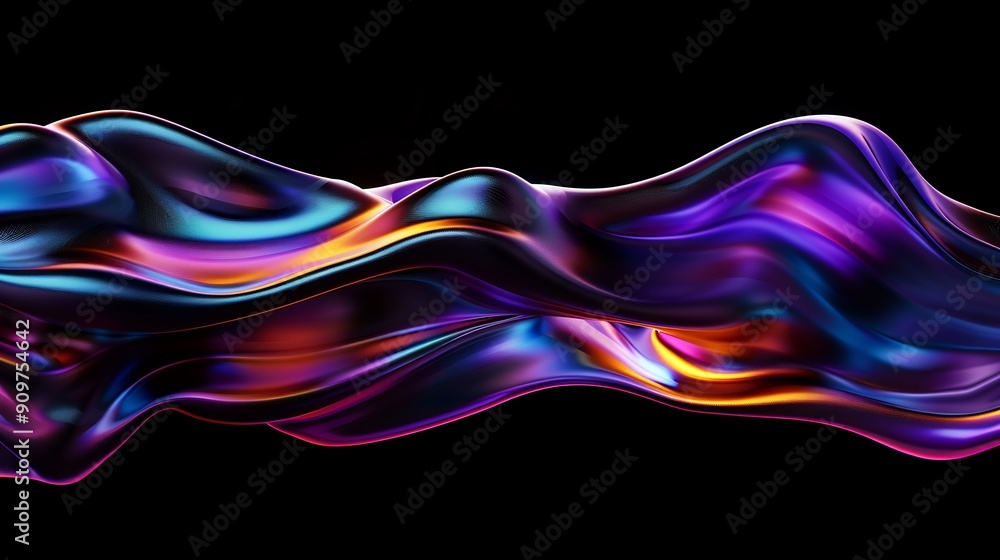 Wall mural A dynamic 3D background with flowing abstract shapes  vibrant gradients of blue and purple