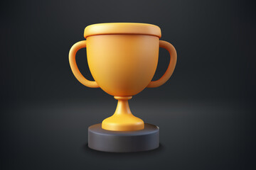 Shining golden sport trophy. 3d vector object on dark background