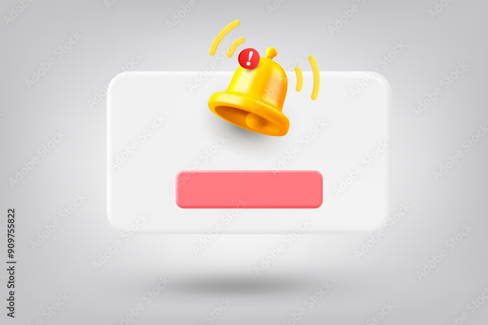 Aufkleber interface window with notification bell. 3d vector illustration