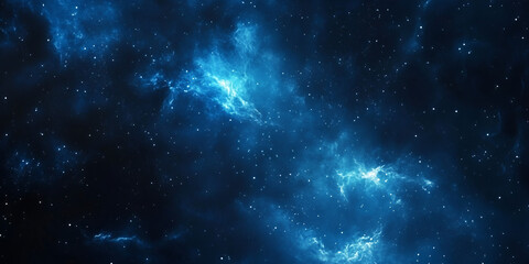 Serene Cosmic Nebula in Deep Blue Space.
Starry background texture chaos.