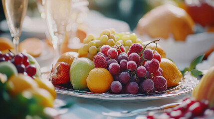 Mixed fruit party view in blurred background