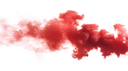 Red smoke plume isolated on white background