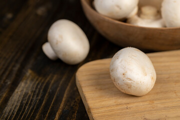 fresh, not cooked mushrooms, white champignons