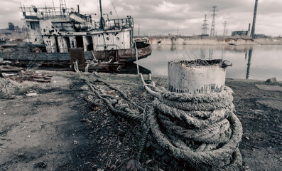 destroyed ships in the port during the war in Ukraine