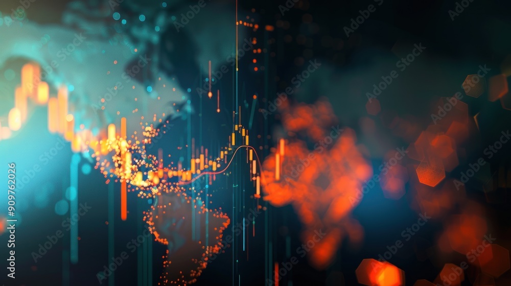 Poster abstract data visualization with world map and financial charts
