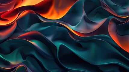 Obraz premium Vibrant abstract waves in shades of orange and blue, blending smoothly to create a dynamic and colorful background.