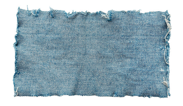 Piece of torn denim on a white background. Denim texture