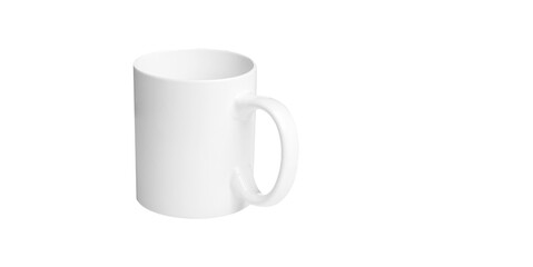 white cup for tea or coffee on isolated white background close up