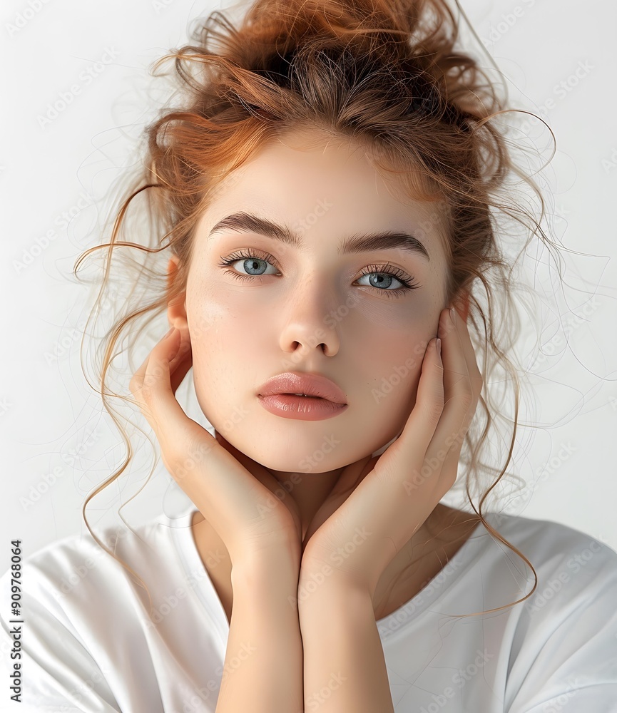 Wall mural portrait of a beautiful woman with red hair and green eyes