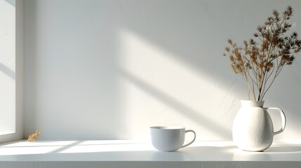 Minimalist White Room with Flower Vase Ideal for Product Photography and Home Goods Display