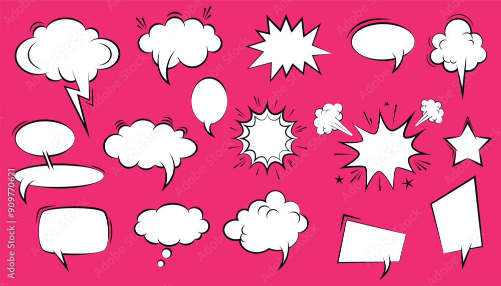 Poster Set of blank empty vector white speech bubbles. retro empty comic bubbles. chatting box. message box