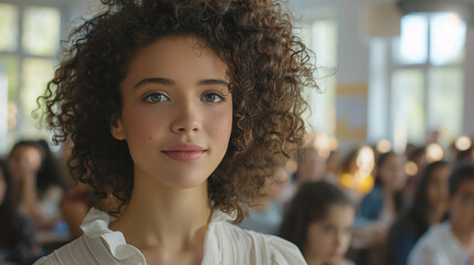 Obraz premium Female teacher in class with schoolchildren