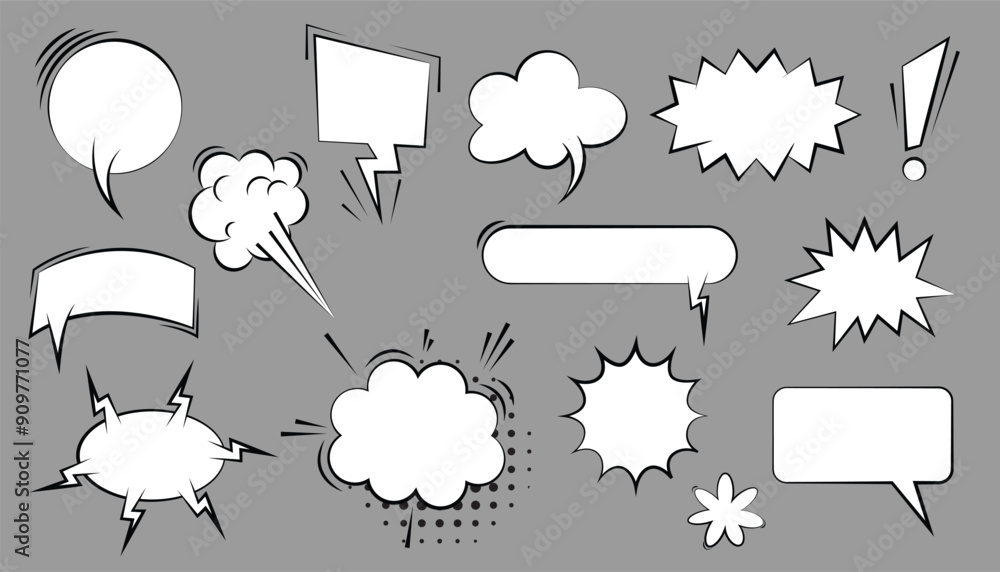 Poster Blank empty vector speech bubbles. set of cloud bubbles. chatting box. message box. vintage design