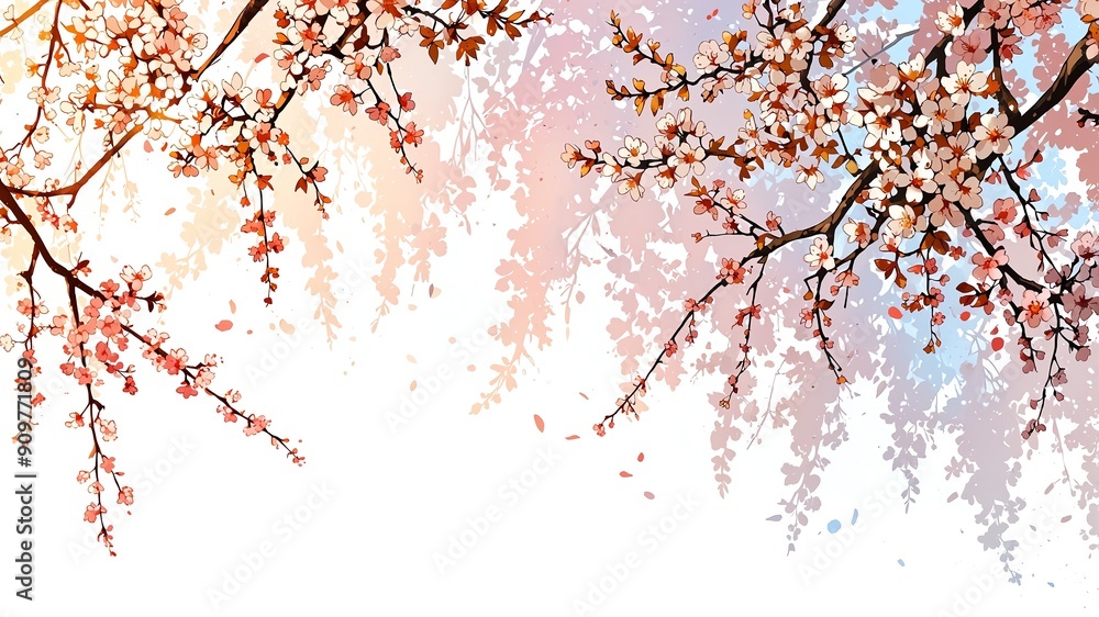 Wall mural cherry blossoms abstract on white background bright concept art drawing design wallpaper