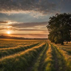 Fototapeta premium sunset over the field