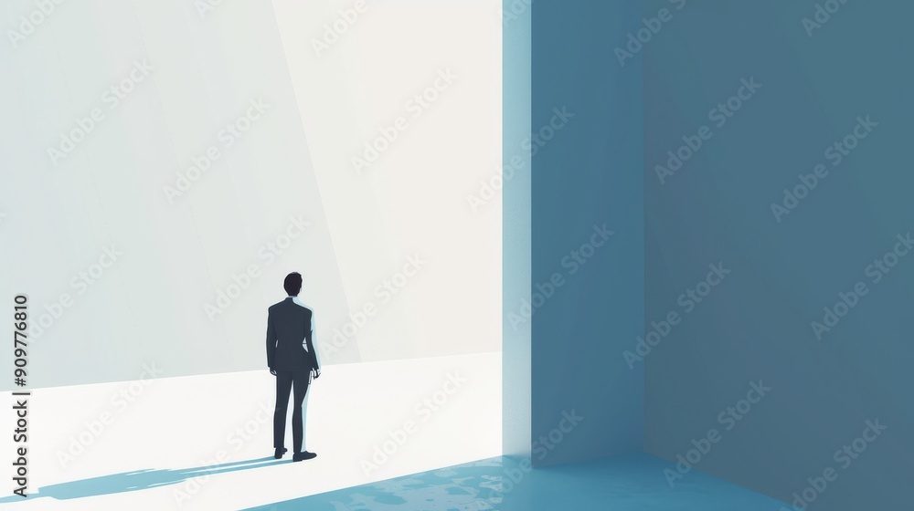 Poster Businessman in a minimal scene with text area.