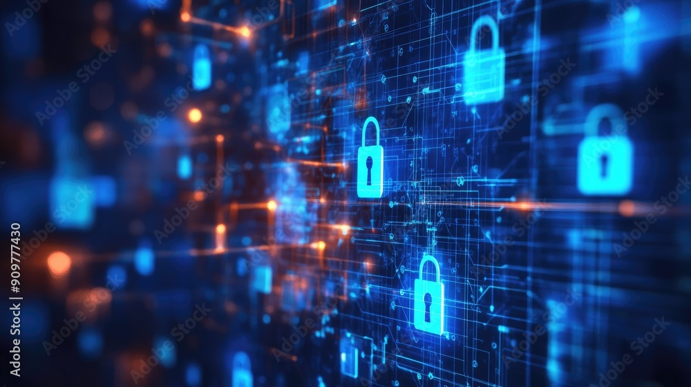 Aufkleber abstract shapes forming a secure network design, symbolizing cybersecurity, with plenty of space for