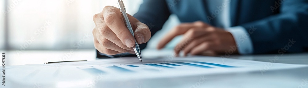 Aufkleber a close-up of a financial advisor's hand pointing at a chart while discussing investment options wit