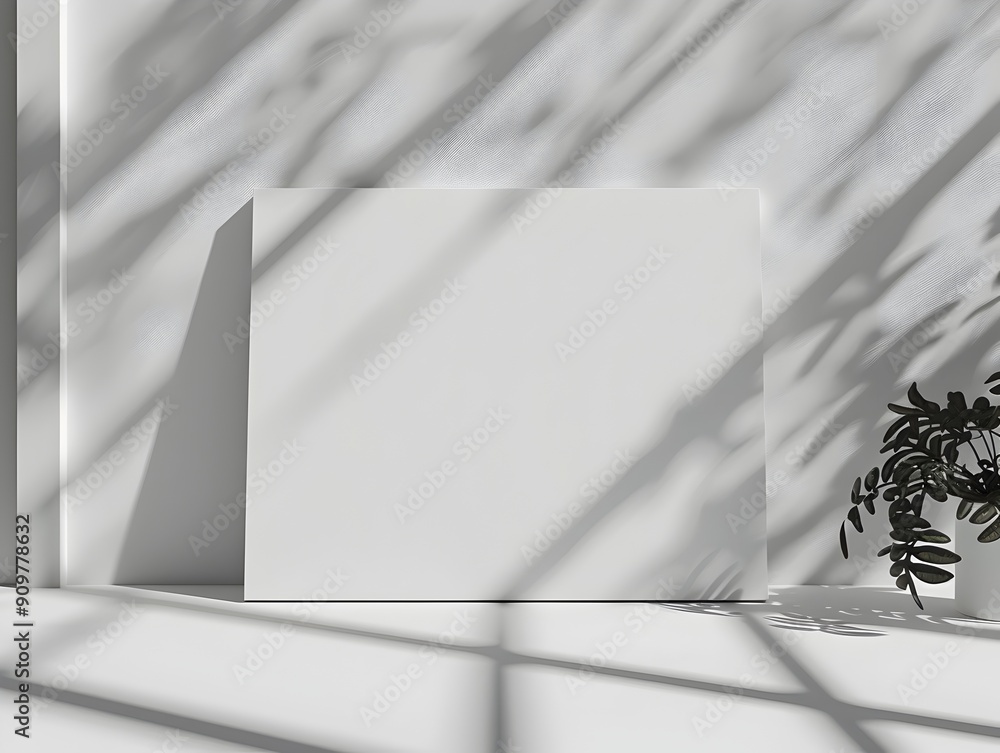 Poster minimalist white canvas with gentle shadows for product presentation concept and empty backdrop