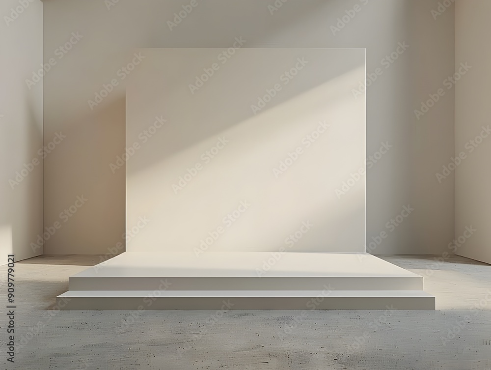 Poster smooth white stage with empty backdrop for product presentation concept
