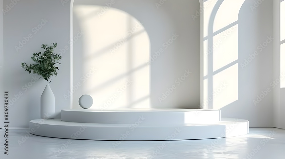 Poster clean white stage for tech gadget or device product presentation concept with empty backdrop