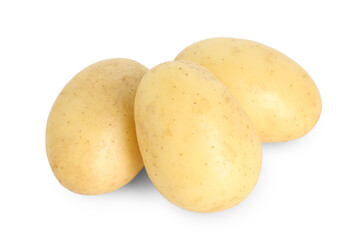 Three young fresh potatoes isolated on white